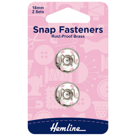 Hemline Snap Fasteners: Sew-on: Nickel: 18mm: Pack of 2 - Snaps