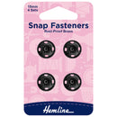 Hemline Snap Fasteners: Sew-on: Black: 15mm: Pack of 4-1