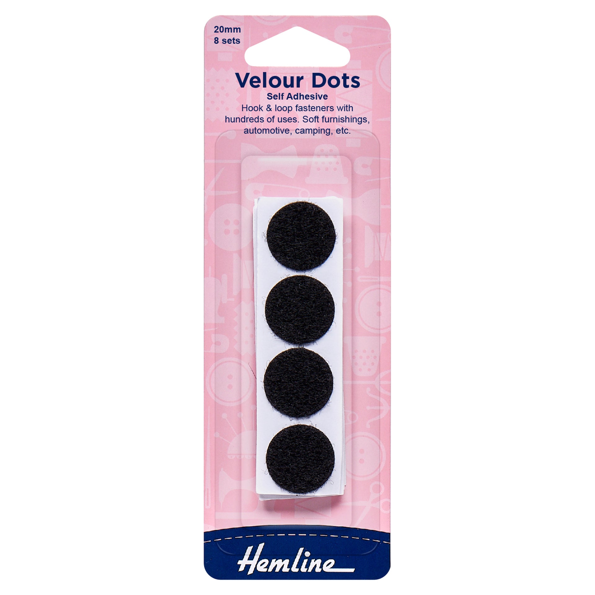 Hemline Hook & Loop Dots: Stick-On: 8 Sets of 20mm - 0