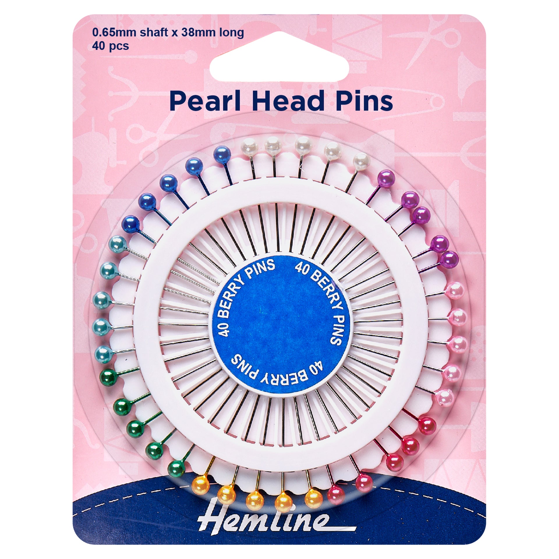 Hemline Pins: Pearl Head: Assorted: 38mm: Nickel: 40 Pieces | Fabriques
