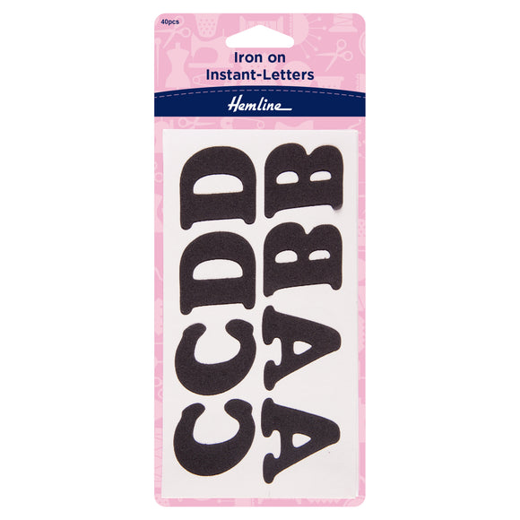 Hemline Motif: Iron-On Instant Letters: Black - 40pcs