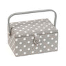 Hobbygeschenk: Nähmaschinentasche: Mattes PVC: Grauer Leinen-Punkte-Stoff: Artikelgröße: (T/B/H) 20 x 44 x 38 cm.