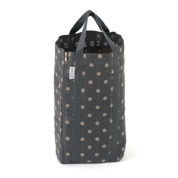 Hobby Gift: Knitting Bag with Pin Storage: Reversible: Charcoal Spot: Item size: (d/w/h) 15 x 41 x 19.5cm.