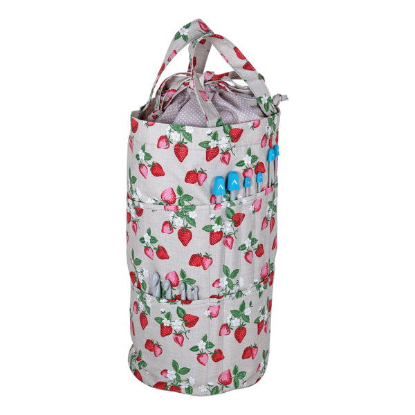 Hobby Gift: Knitting Bag: Drawstring with Outside Pockets: Strawberry Greenhouse:  Item size: (d/w/h) 15 x 41 x 19.5cm.