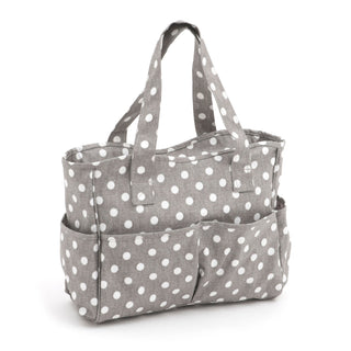 Hobby Gift: Craft Bag: Matt PVC: Grey Linen Polka Dot: Item size: (d/w/h) 13 x 36 x 31cm.