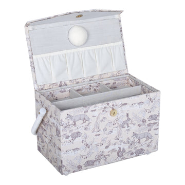 Hobby Gift: Sewing Box (M): Fold-Over Lid: Woodland Toile: Item size: (d/w/h) 16.5 x 29 x 18cm. - 0