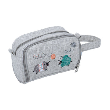 Regalo de hobby: Bolsa de crochet con bolsillo: Bordada: Knit Happens: Tamaño del artículo: (d/a/a) 12 x 22 x 13 cm. 