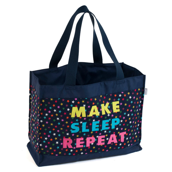 Hobby Gift: Craft Bag: Shoulder Tote (L): with Embroidered Slogan: Navy Stars: Item size: (d/w/h) 17 x 44 x 33cm.