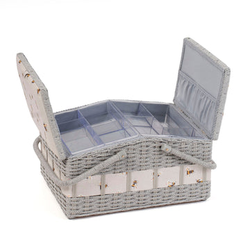 Hobby Gift: Sewing Box (L): Twin-Lidded Wicker Hamper: Bee: Item size: (d/w/h) 26 x 35 x 19cm. - 0