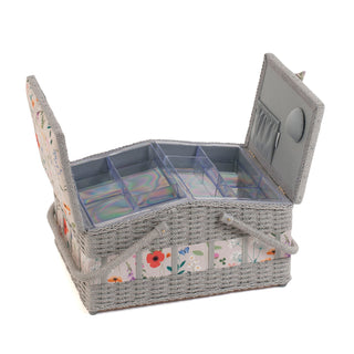 Hobby Gift: Sewing Box (L): Twin-Lidded Wicker Hamper: Wildflowers: Item size: (d/w/h) 26 x 35 x 19cm.