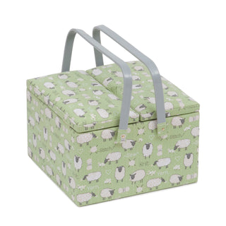 Hobby Gift: Sewing Box (L): Twin Lid: Square: Sheep: Item size: (d/w/h) 25 x 25 x 17cm.