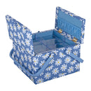 Hobby Gift: Sewing Box (L): Twin Lid: Square: Denim Daisies: Item size: (d/w/h) 25 x 25 x 17cm.-2