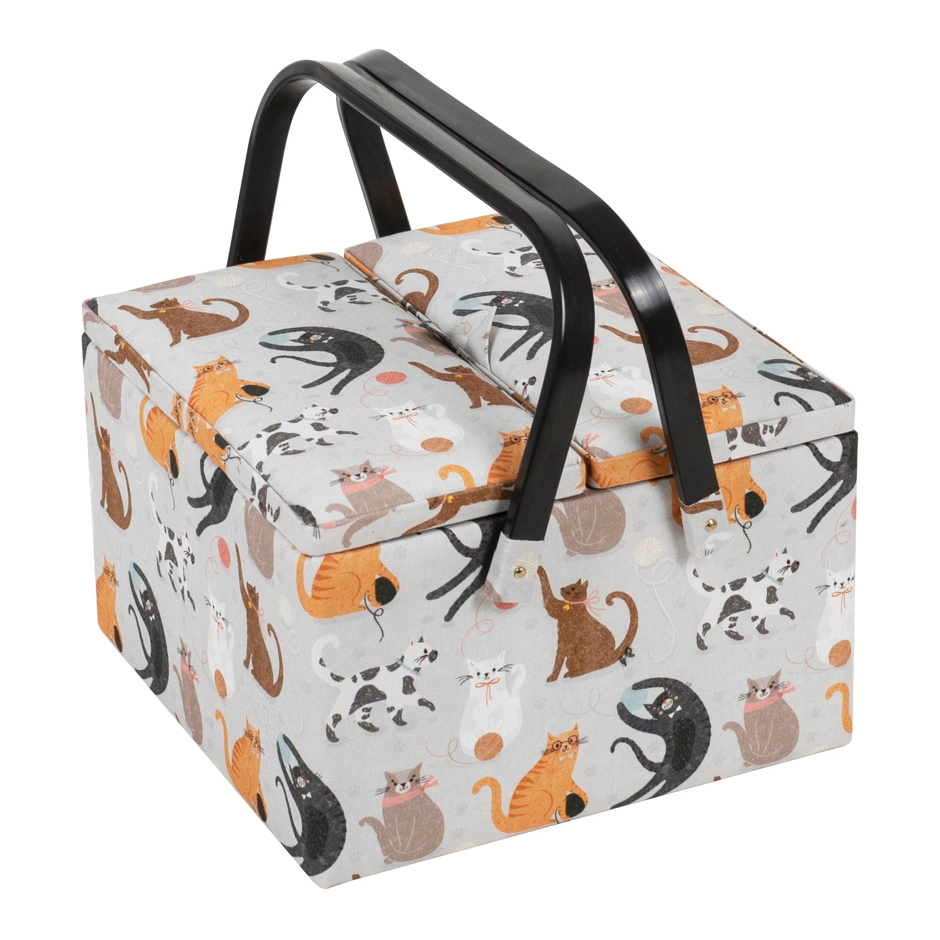 Hobby Gift: Sewing Box (L): Twin Lid: Square: Cats: Item size: (d/w/h) 25 x 25 x 17cm.