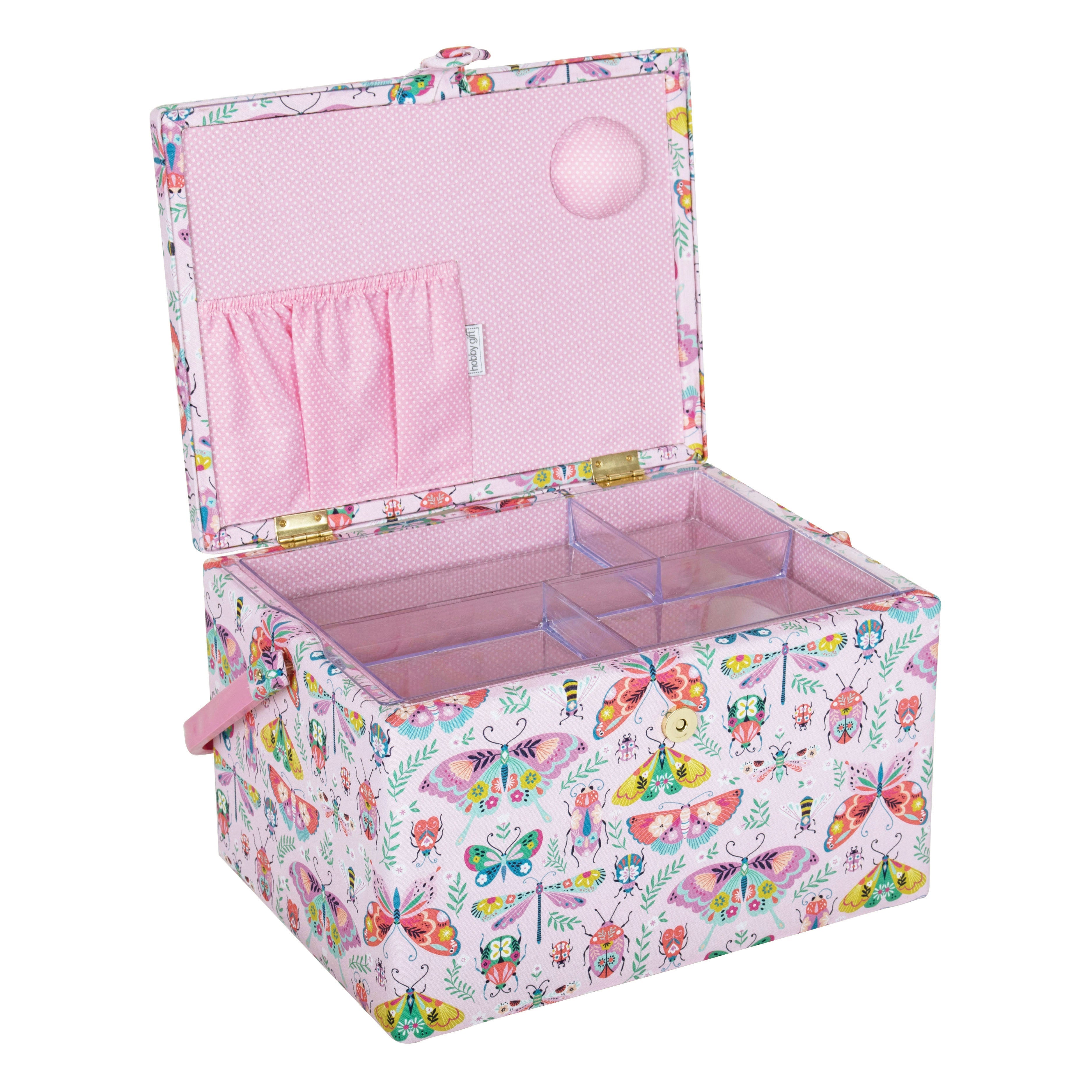 Hobby Gift: Sewing Box (L): Bugs & Butterflies: Item size: (d/w/h) 23.5 x 31 x 20cm.