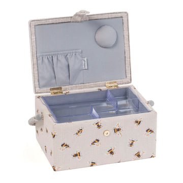 Hobby Gift: Sewing Box (M): Embroidered: Bee: Item size: (d/w/h) 18.5 x 25.5 x 14.5cm. - 0