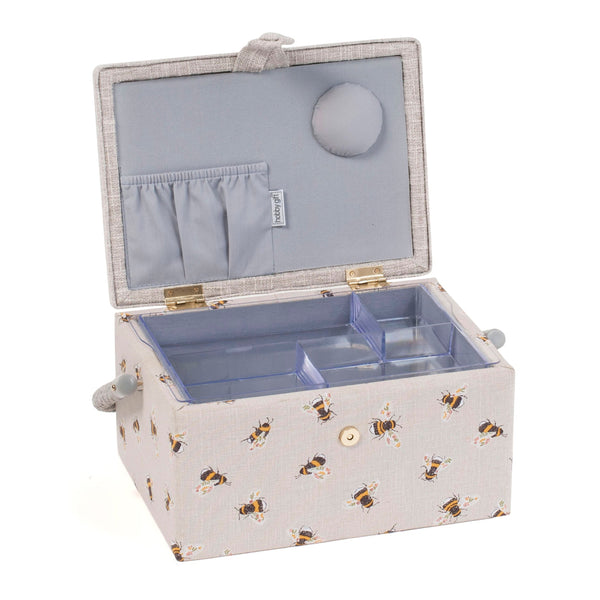 Hobby Gift: Sewing Box (M): Embroidered: Bee: Item size: (d/w/h) 18.5 x 25.5 x 14.5cm.