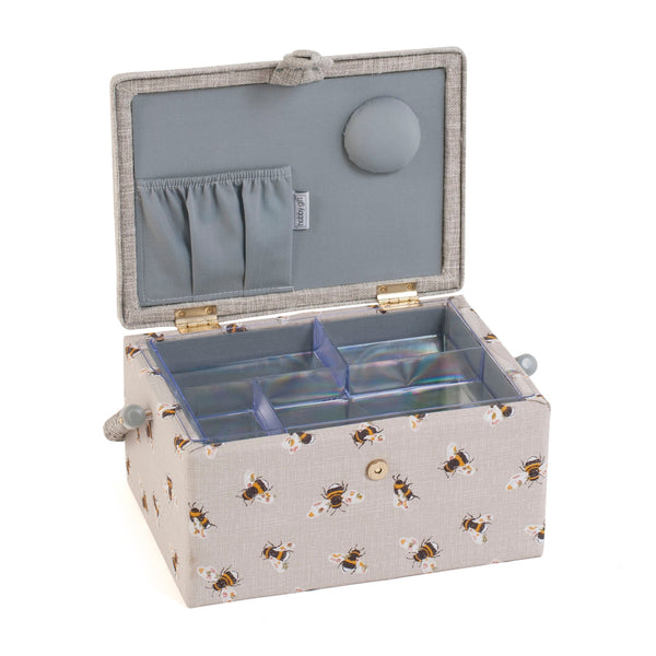 Hobby Gift: Sewing Box (M): Embroidered: Bees: Sewing Bee: Item size: (d/w/h) 18.5 x 25.5 x 14.5cm.