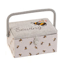 Hobby Gift: Sewing Box (M): Embroidered: Bees: Sewing Bee: Item size: (d/w/h) 18.5 x 25.5 x 14.5cm.-1