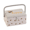 Hobby Gift: Sewing Box (M): Embroidered: Bees: Bee Happy: Item size: (d/w/h) 18.5 x 25.5 x 14.5cm.