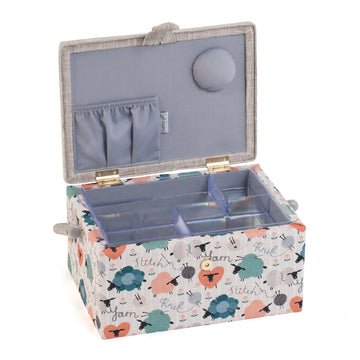 Hobby Gift: Sewing Box (M): Embroidered: Knit Happens: Item size: (d/w/h) 18.5 x 25.5 x 14.5cm. - 0