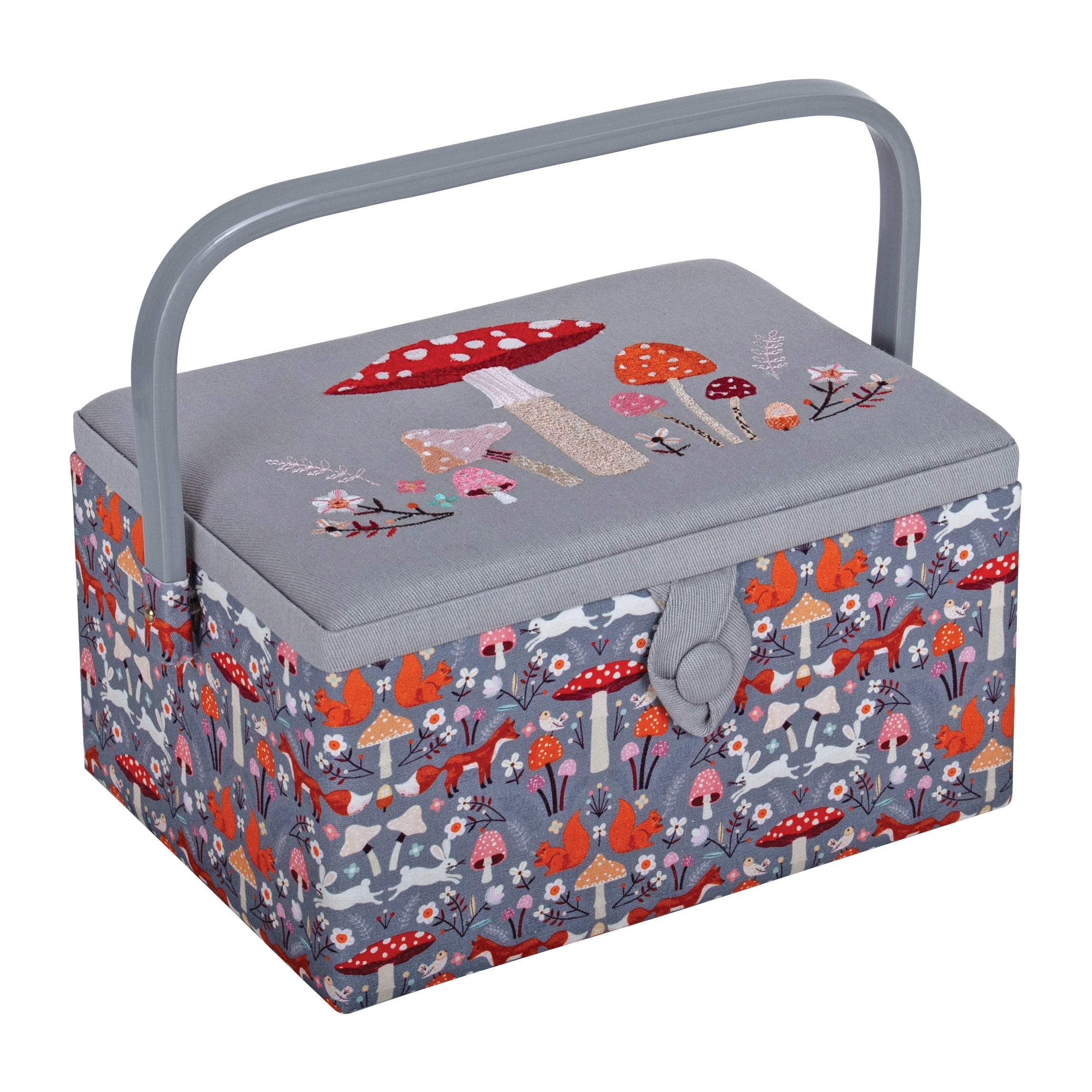 Hobby Gift: Sewing Box (M): Embroidered Woodland Toadstool: Item size: (d/w/h) 18.5 x 25.5 x 14.5cm.