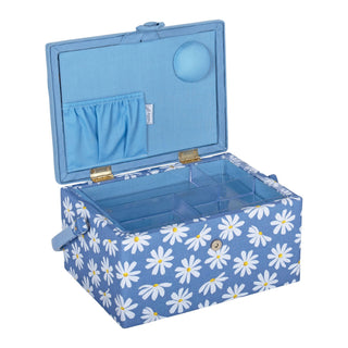 Hobby Gift: Sewing Box (M): Embroidered: Denim Daisies: Item size: (d/w/h) 18.5 x 25.5 x 14.5cm.