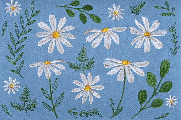 Hobby Gift: Sewing Box (M): Embroidered: Denim Daisies: Item size: (d/w/h) 18.5 x 25.5 x 14.5cm.