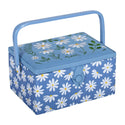 Hobby Gift: Sewing Box (M): Embroidered: Denim Daisies: Item size: (d/w/h) 18.5 x 25.5 x 14.5cm.