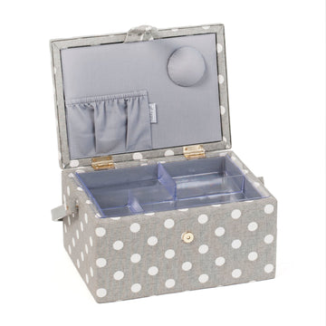 Hobby Gift: Sewing Box (M): Grey Spot: Item size: (d/w/h) 18.5 x 25.5 x 14.5cm. - 0