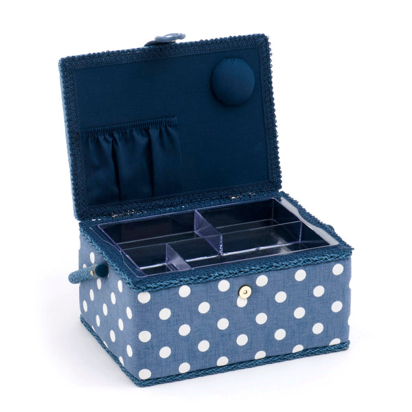 Hobby Gift: Sewing Box (M): Denim Polka Dot: Item size: (d/w/h) 18.5 x 25.5 x 14.5cm.