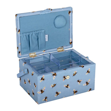 Hobby Gift: Sewing Box (M): Blue Bees: Item size: (d/w/h) 18.5 x 25.5 x 14.5cm. - 0