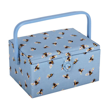 Hobby Gift: Sewing Box (M): Blue Bees: Item size: (d/w/h) 18.5 x 25.5 x 14.5cm.
