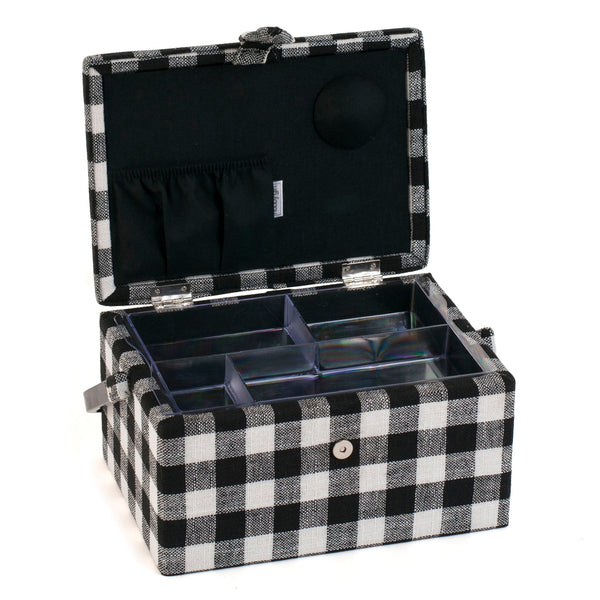 Hobby Gift: Sewing Box (M): Monochrome Gingham: Item size: (d/w/h) 18.5 x 25.5 x 14.5cm.