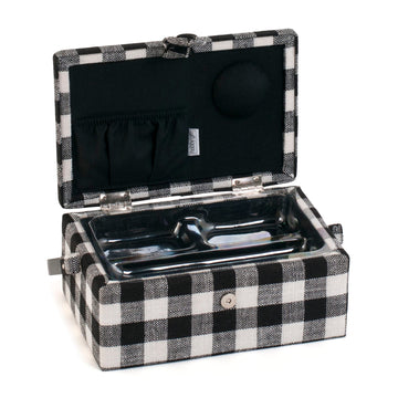 Hobby Gift: Sewing Box (S): Monochrome Gingham:  Item size: (d/w/h) 16 x 24 x 11cm. - 0