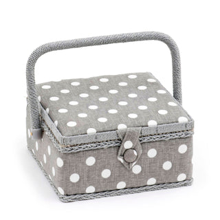 Hobby Gift: Sewing Box (S): Square: Grey Linen Polka Dot: Item size: (d/w/h) 20 x 20 x 11cm.