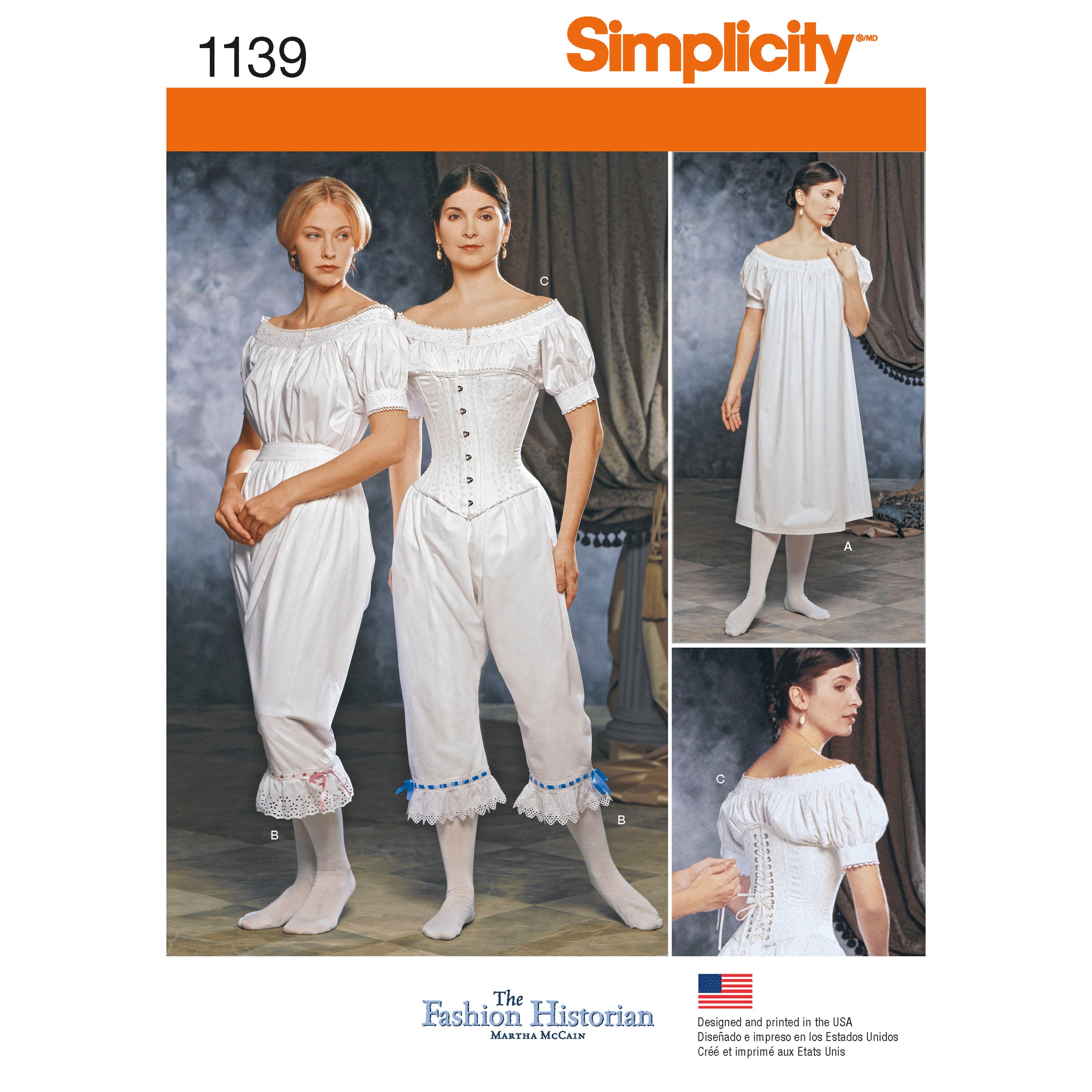 Patrón de costura Simplicity 1139 Ropa interior de la Guerra Civil para mujeres