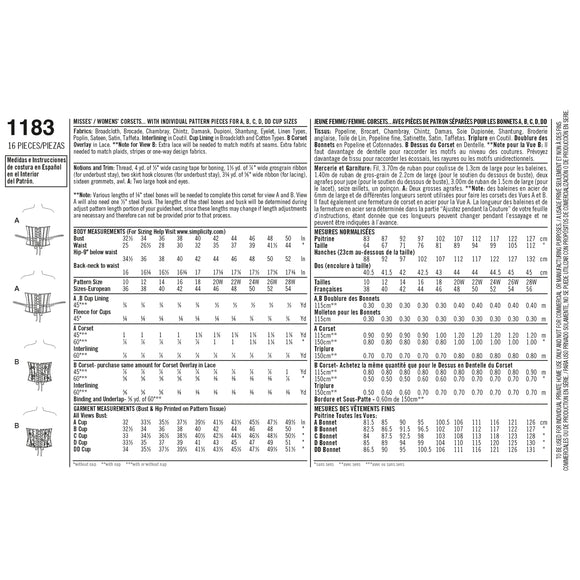 Simplicity Sewing Pattern 1183 Misses’ and Plus Size Corsets