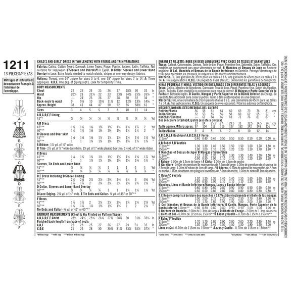 Patrón de costura Simplicity 1211 Vestido para niña y niño en dos largos