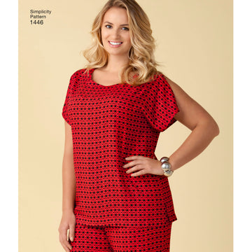 Simplicity Sewing Pattern 1446 Six Made Easy Pull on Tops and Trousers or Shorts for Plus Size - 0