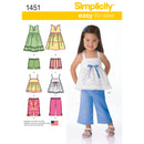 Patrón de costura Simplicity 1451: vestidos, blusas, pantalones cortos y shorts para niñas pequeñas-1