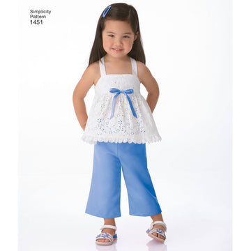 Patrón de costura Simplicity 1451: vestidos, blusas, pantalones cortos y shorts para niñas pequeñas - 0