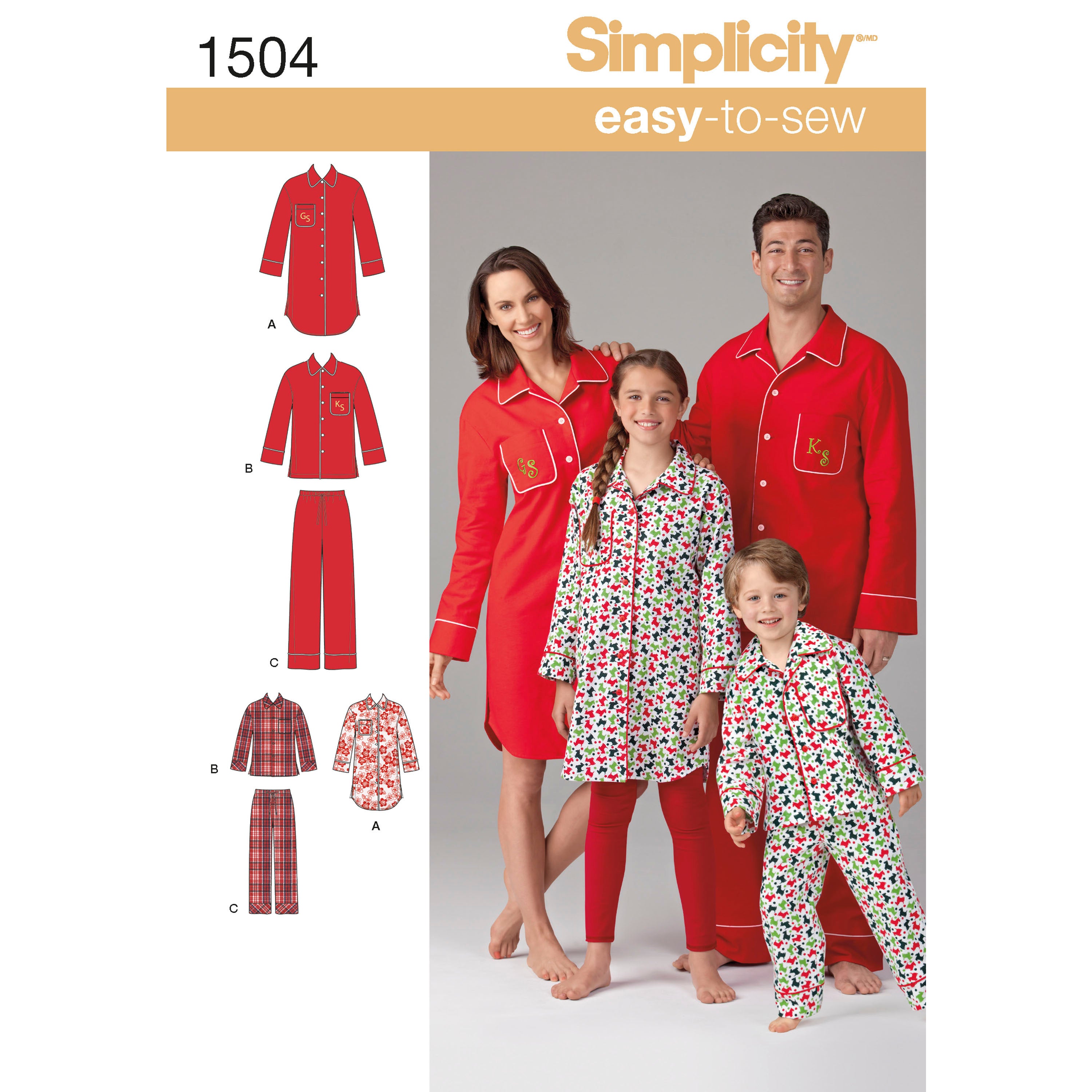 Patrón de costura Simplicity 1504 Ropa de estar por casa para niños, adolescentes y adultos