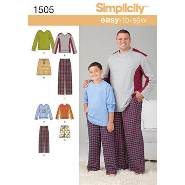 Patrón de costura Simplicity 1505: blusas y pantalones para niños y hombres grandes y altos de Husky