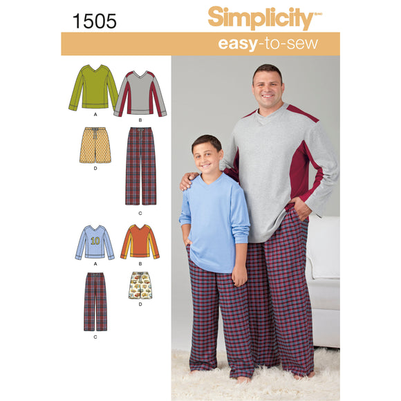 Patrón de costura Simplicity 1505: blusas y pantalones para niños y hombres grandes y altos de Husky