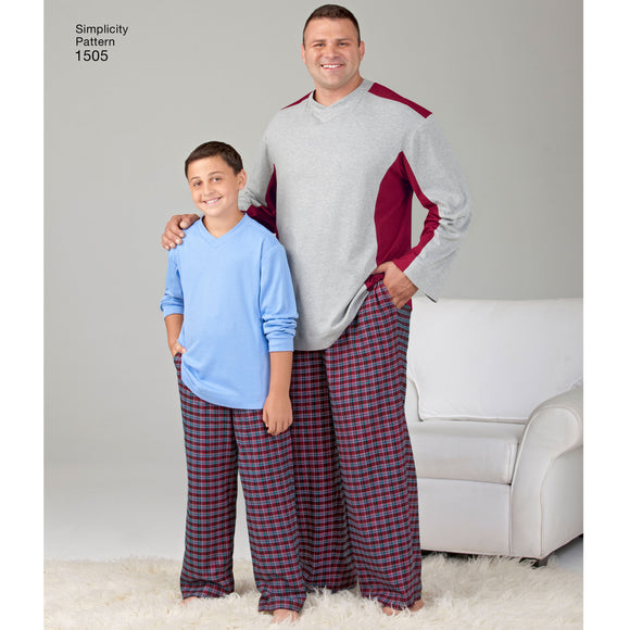 Patrón de costura Simplicity 1505: blusas y pantalones para niños y hombres grandes y altos de Husky