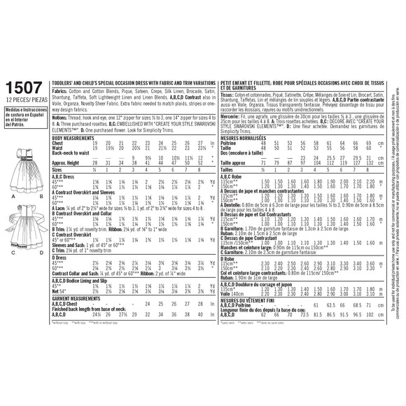 Patrón de costura Simplicity 1507 Vestido para ocasiones especiales para bebés y niños