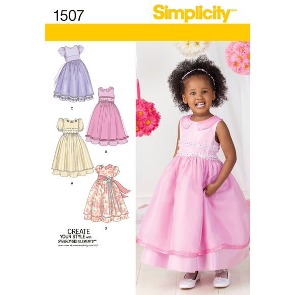 Patrón de costura Simplicity 1507 Vestido para ocasiones especiales para bebés y niños