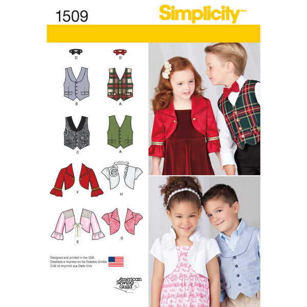 Simplicity Sewing Pattern 1509 Child’s Vest, Bolero and Bow Tie