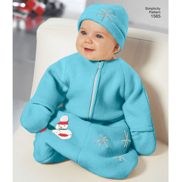 Patrón de costura Simplicity 1565 Banderines, mamelucos y gorros para bebés - 0