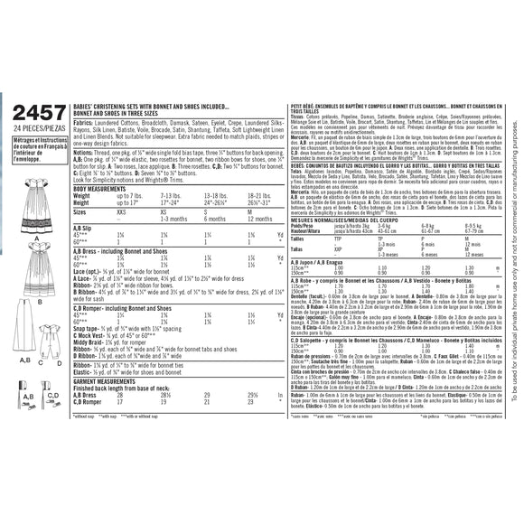 Patrón de costura Simplicity 2457 Ocasión especial para bebés